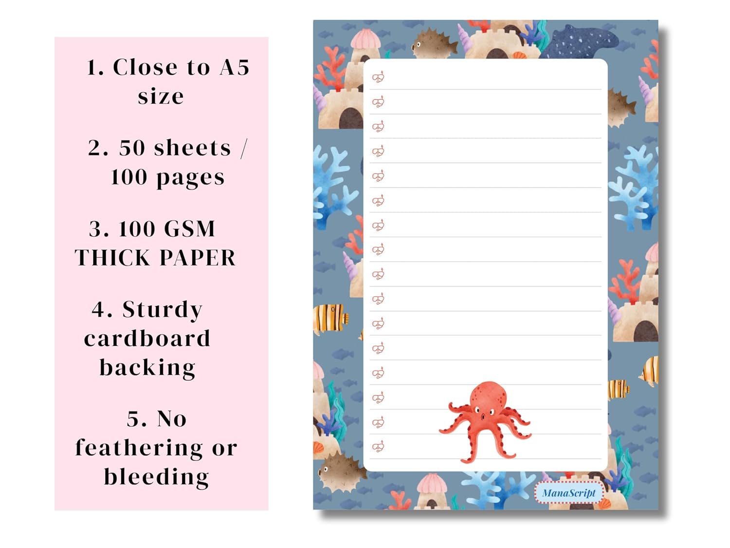 A5 Notes/To Do List Notepad, Beautiful Checklist Pad, Tear-Off Sheets (Octopus, Brown) Pack Of 1