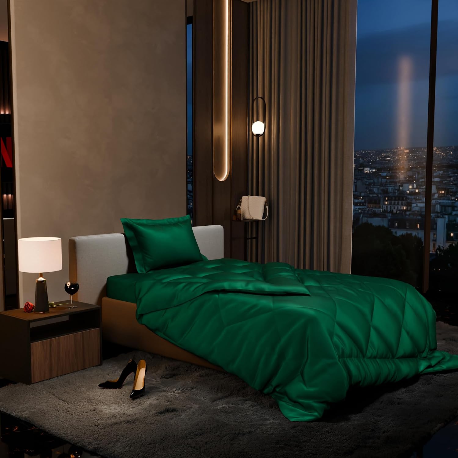 Single Bedsheet + Comforter With 1 Pillow Covers - 60 X 90 Inches, Emerald Green | Ideal For Gift Special Occasions | Perfect Romantic Bedsheet For Couples