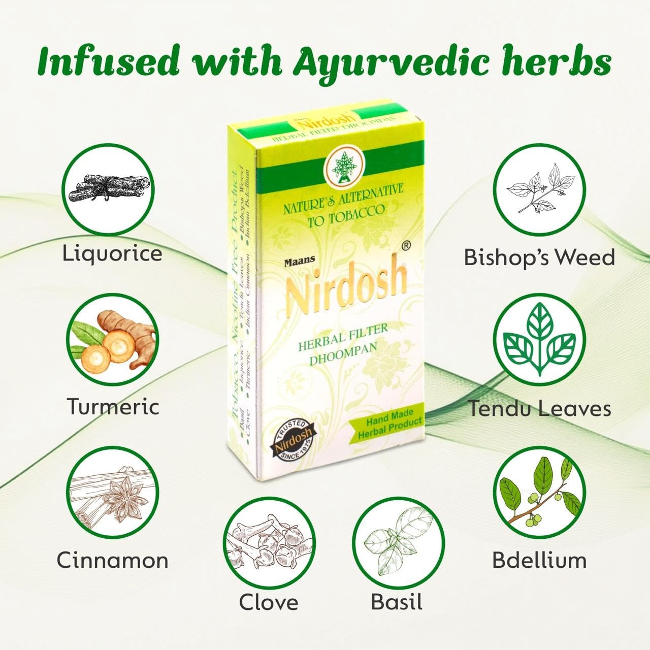 Clove Mint Flavored Herbal Filter Dhoompan Sticks - Pack Of 10X 10 Pcs Herbal Cigarette | Bidi Sticks Rolled In Tendu Leaves, Non-Addictive Sticks - Tobacco Free & Nicotine Free