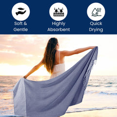 Destin Home Turkish Peshtemal Beach Towels 700 Gsm | Cotton Soft, Lightweight, Quick-Drying & Absorbent For Beach Pool Spa Picnic Travel (Navy Blue)- Set Of 2