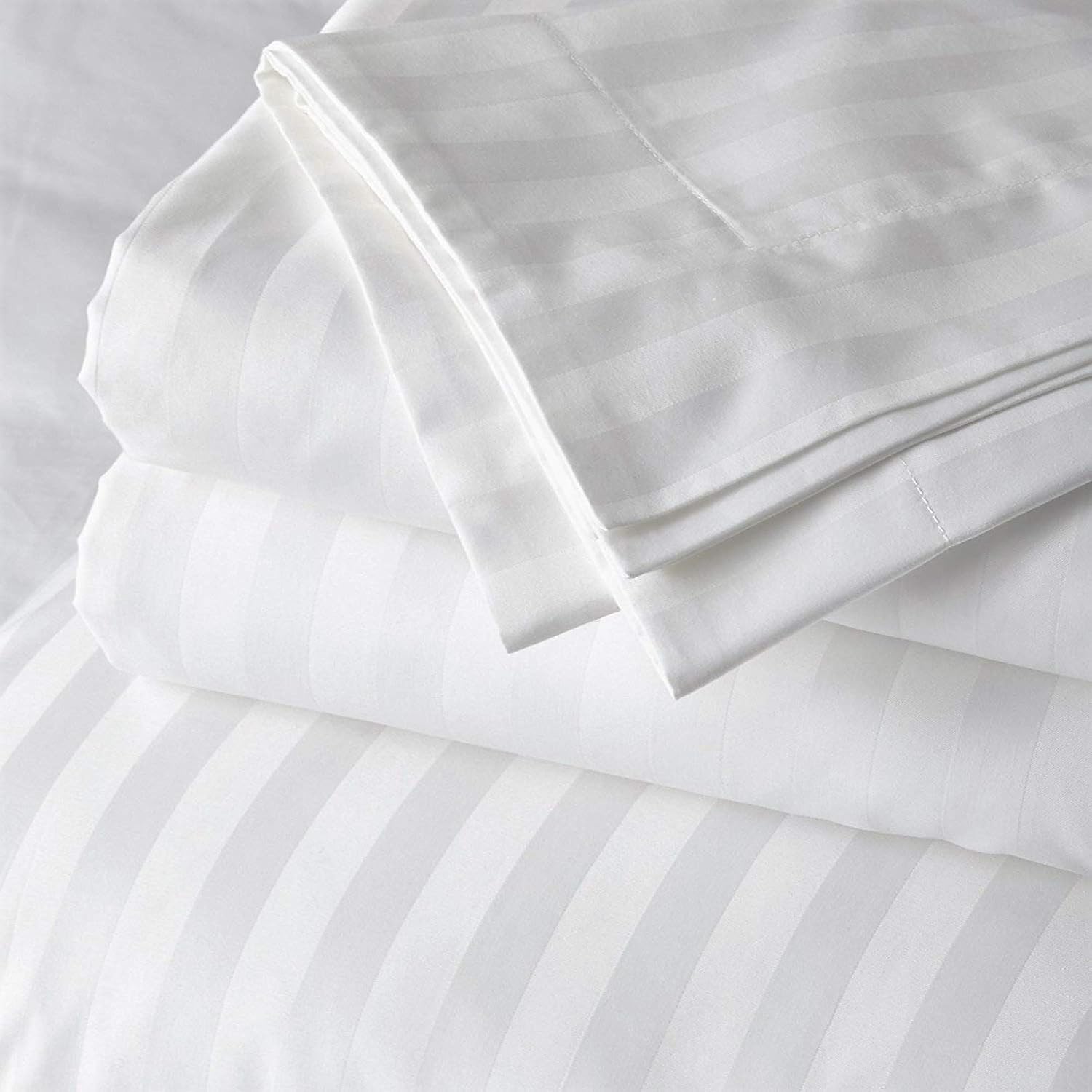 Premium 100% Cotton Stripes Single Fitted Bedsheet With 1 Pillow Covers - 36 X 78 Inches, White | Comfort & Luxury With Bedsheet