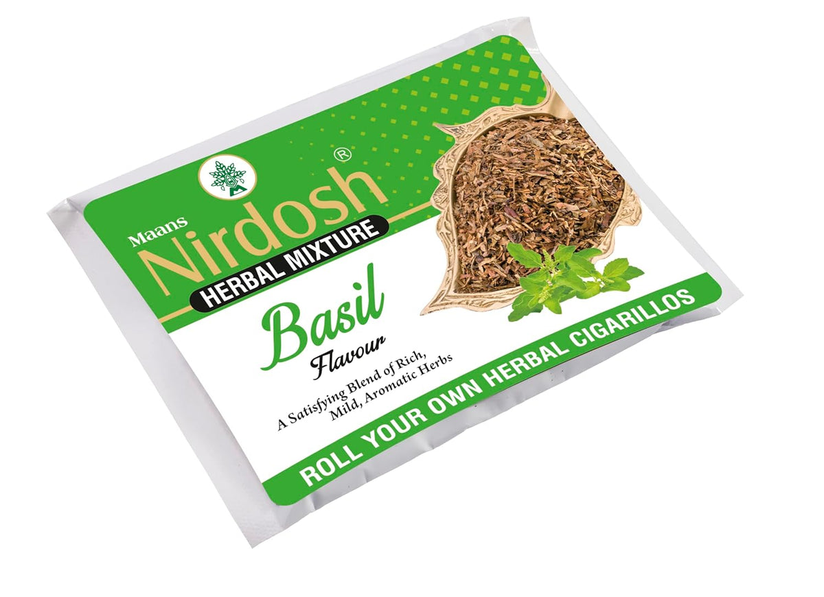 Organic Herbal Raw Mixture With Basil Flavour - 50gm | Roll Your Own Herbal Cigarillos - Smoking Mixture With Ayurvedic Herbs Clove | Tobacco Free & Nicotine Free