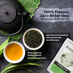 Fearless Original & Pure Green Tea With Silver Tips - 250gm, 8.8 Ounce, Makes 150+ Cups | Single Estate Jokai Non Bitter Assam Tea - Caffeine Free Natural Loose Leaves
