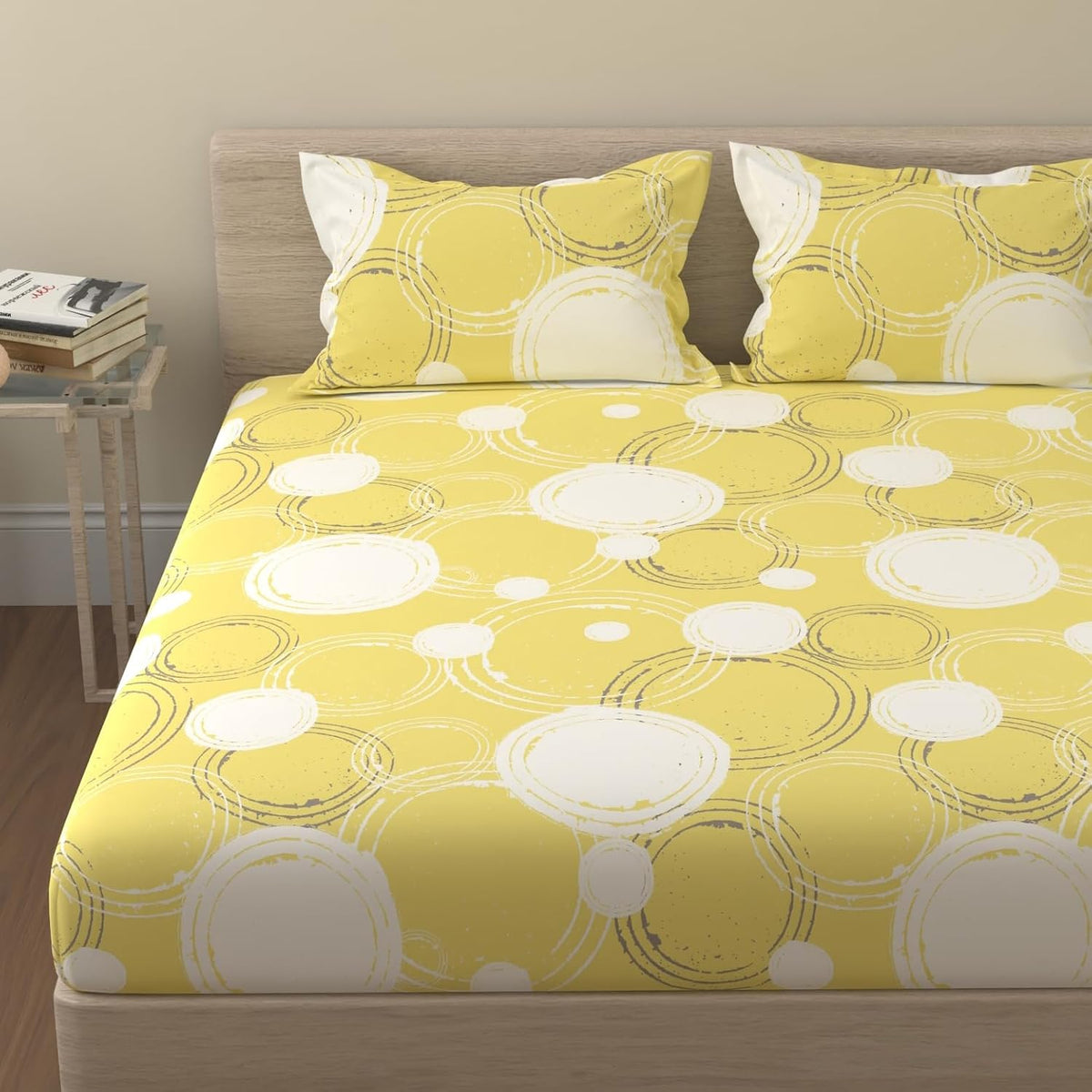 1 King Bedsheet With 2 Pillow Covers - 108 X 108 Inches, Yellow | Beautiful Print & Luxury Look Bedsheet | Cotton Bedsheet Is Naturally Comfortable