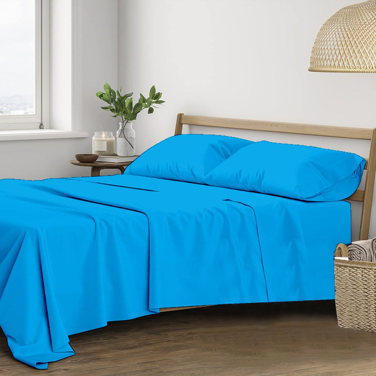 Plain Queen Size Double Bedsheet With 2 Pillow Covers (86 X 104 Inch, Peacock Blue) | Breathable & Skin-Friendly | Ideal For Hotel, Guest House, Bedroom