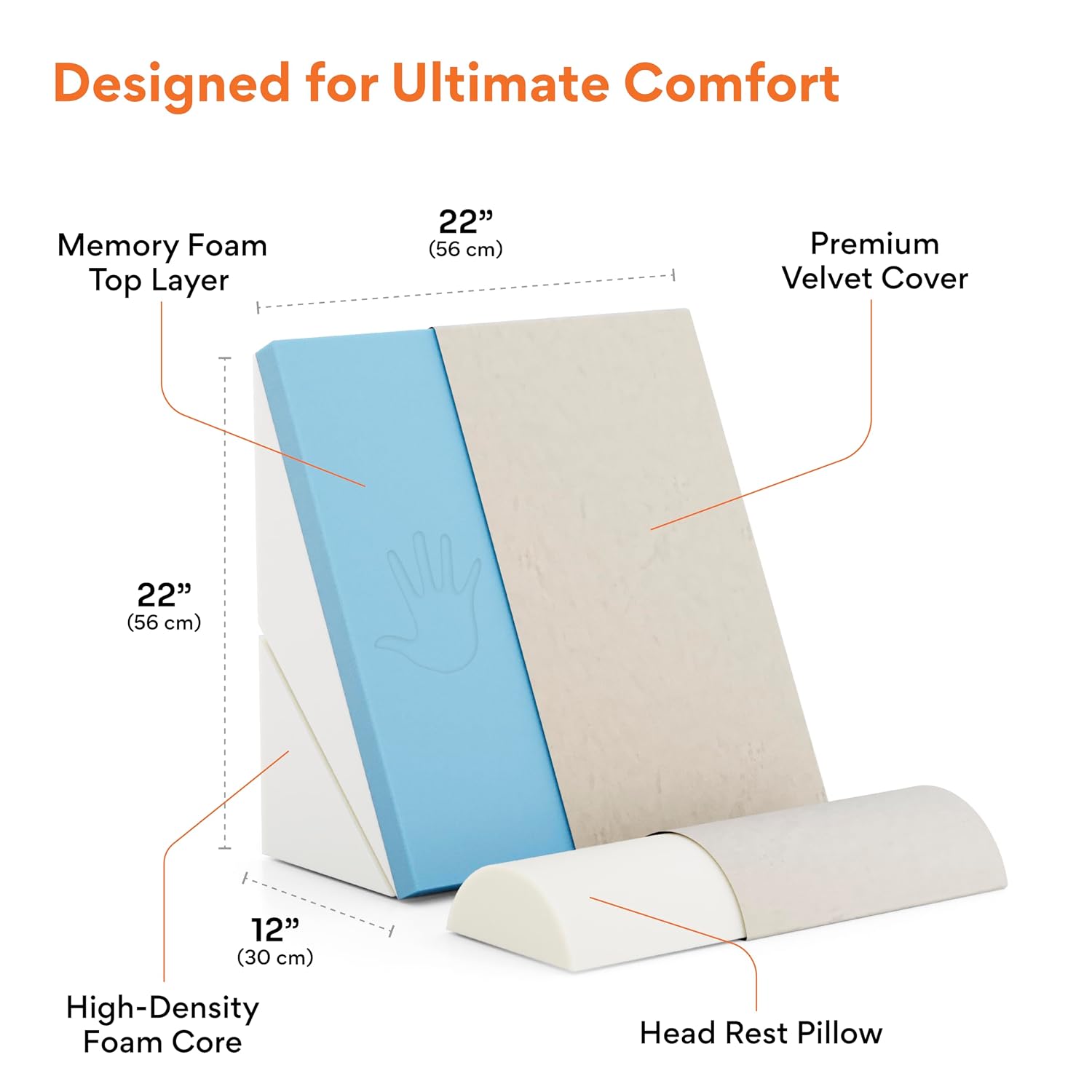 Adjustable Wedge Pillow, Memory Foam Pillow For Head, Back Support, Cream - 22 X 22 X 12 Inch | Wedge Cushion, Acid Reflux, Snoring, Gerd, Leg Elevation, Pregnancy | Comfortable Pillow