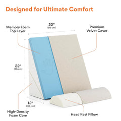 Adjustable Wedge Pillow, Memory Foam Pillow For Head, Back Support, Cream - 22 X 22 X 12 Inch | Wedge Cushion, Acid Reflux, Snoring, Gerd, Leg Elevation, Pregnancy | Comfortable Pillow