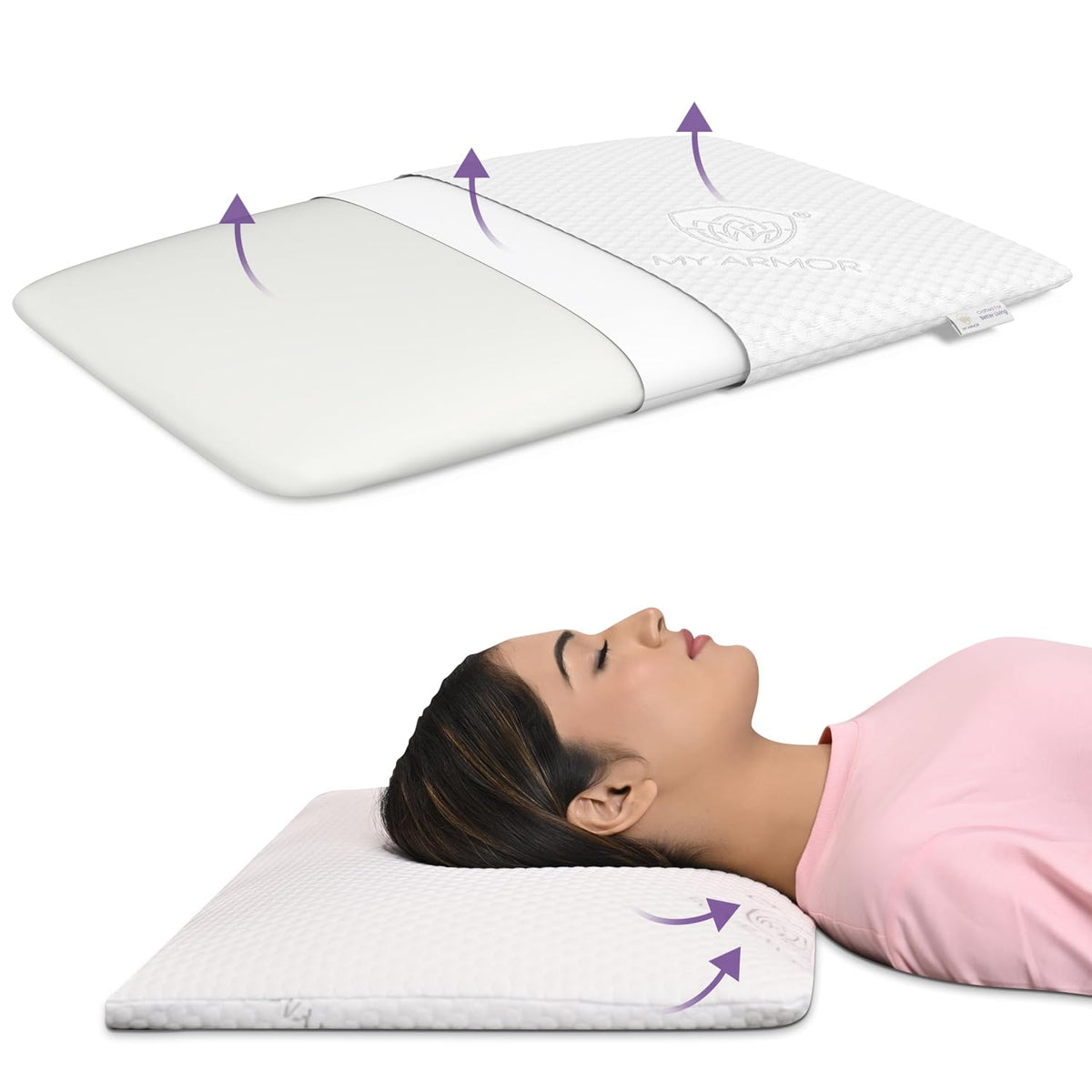 Memory Foam Pillow, Ultra-Thin Orthopedic Pillow For Sleeping, White - 2.5 Inch | Bed Pillow With Removable Washable Cover | For Long-Lasting Use, Cooling, Adjustable Pillow - Pack Of 1