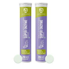 Nutrileague Super Enzyme Quick Relief Indigestion,100% Natural, Alpha Galactosidase, Lipase, Protease, Lactase Better Metabolism & Gut Health | 20 Effervescent Tablet, 100gm 0.2lbs Each Pack Of 2