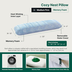 Half Body Pillow, Cooling Gel Memory Foam Pillow For Sleeping, Sky-Blue - 10 W X 30 L Inch | Soft Bed Pillow, Hug Pillow Insert For Sleeping & Side Sleeper | Grey Zipper Cover, Breathable