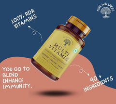 Pure Wellness Multivitamin Tablet For Men & Women, 40+ Ingredients With Potassium Vitamin C, D3 Enhanced Energy & Strength Immunity Booster & Joint Support | 60 Tablets , 100gm 0.2 Lbs