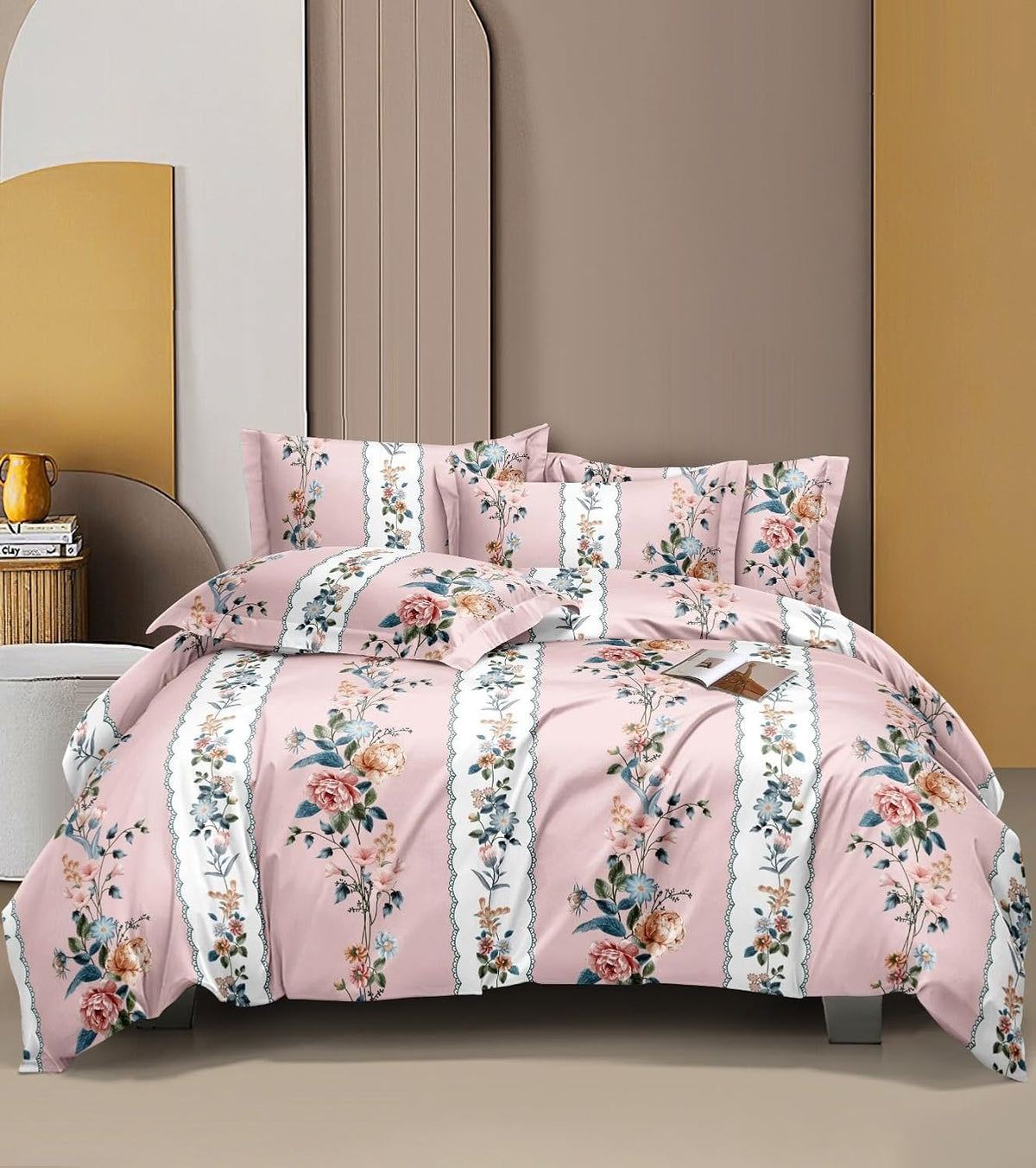 Queen Size Printed Double Bedsheet With 2 Pillow Covers For Home | 90 X 100 Inches, Pink & White - Beautiful Bedsheet Set | Perfect For Gifting Wedding, Anniversary