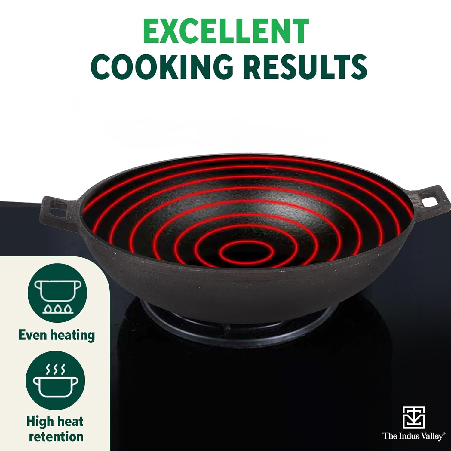 Pre-Seasoned Black Cast Iron Wok Kadai - Large, 31cm, 12 Inch, 3.2 Liters, 2.8 Kg | Induction Friendly, Naturally Nonstick, 100% Pure & Toxin-Free, No Chemical Coating