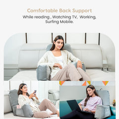 Backrest Pillow For Bed, Reading Pillow With Support Arms, Grey, King Size | Comfortable Back Support For Working, Watching TV In Bed, Premium Velvet Zipper Cover, Machine Washable