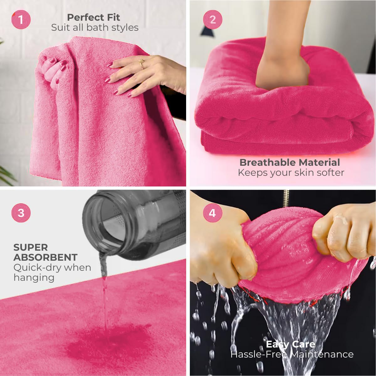 Black Gold The Finer Touch Oversized Microfiber Bath Towel 1600 Gsm | Soft Quick-Dry Microfiber Towel For Men & Women | Lightweight, Absorbent & Travel-Friendly (Pink) - Pack Of 2