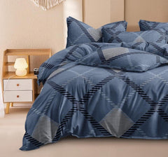 Printed Double Bedsheet For Super King Size With 2 Matching Pillow Covers - 108 X 108 Inches, Dark Blue | 300 Thread Count Skin Friendly & Luxuriously Smooth To Touch Bedsheet