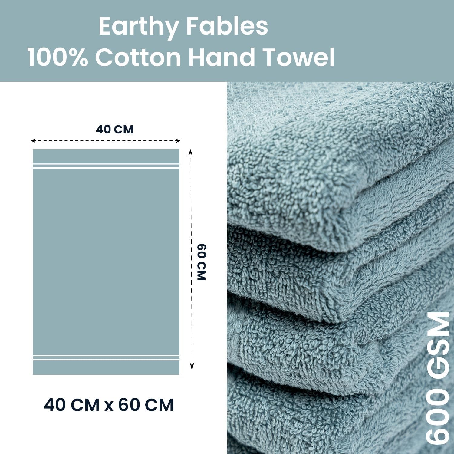 Premium 100% Combed Cotton Hand Towels 800 Gsm | Ultra Soft, Quick Dry & Highly Absorbent, For Home, Gym & Travel Hand Towel (Aqua) - Pack Of 4