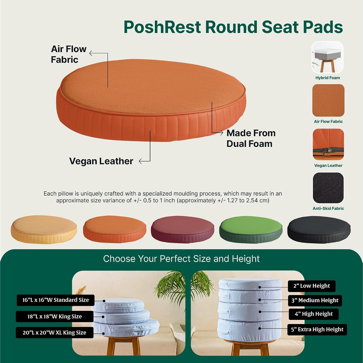 Round Chair Cushion Pad, Memory Foam Pillow, Seat Cushion, Brown, King Size - 18 Inch | High-Resilience Pillow, Hip Support & Back Pain Relief | Sitting Pillow, Office Chair Cushion - Set Of 1