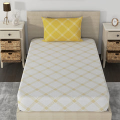 Single Bedsheet Cotton With 1 Pillow Cover - 55 X 88 Inches, White & Yellow | Lightweight, Soft & Breathable - Perfect For Gifting On Weddings Bedsheet