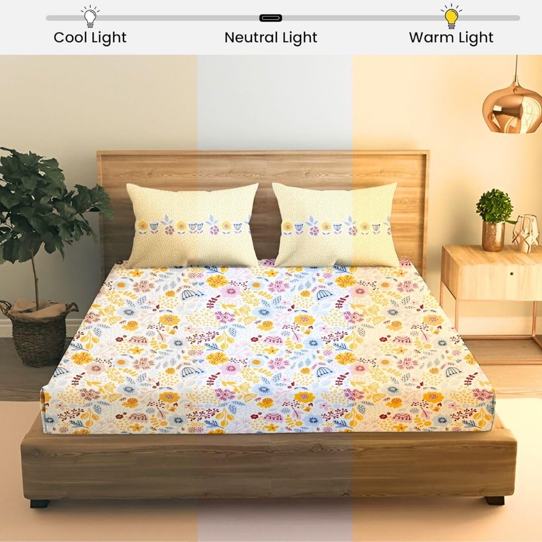 Super King Pure Cotton Bedsheet With 2 Pillow Covers | 108 × 108 Inches, Multicolor | Soft Breathable Floral Design Bedding | Comfortable Sleep All Year