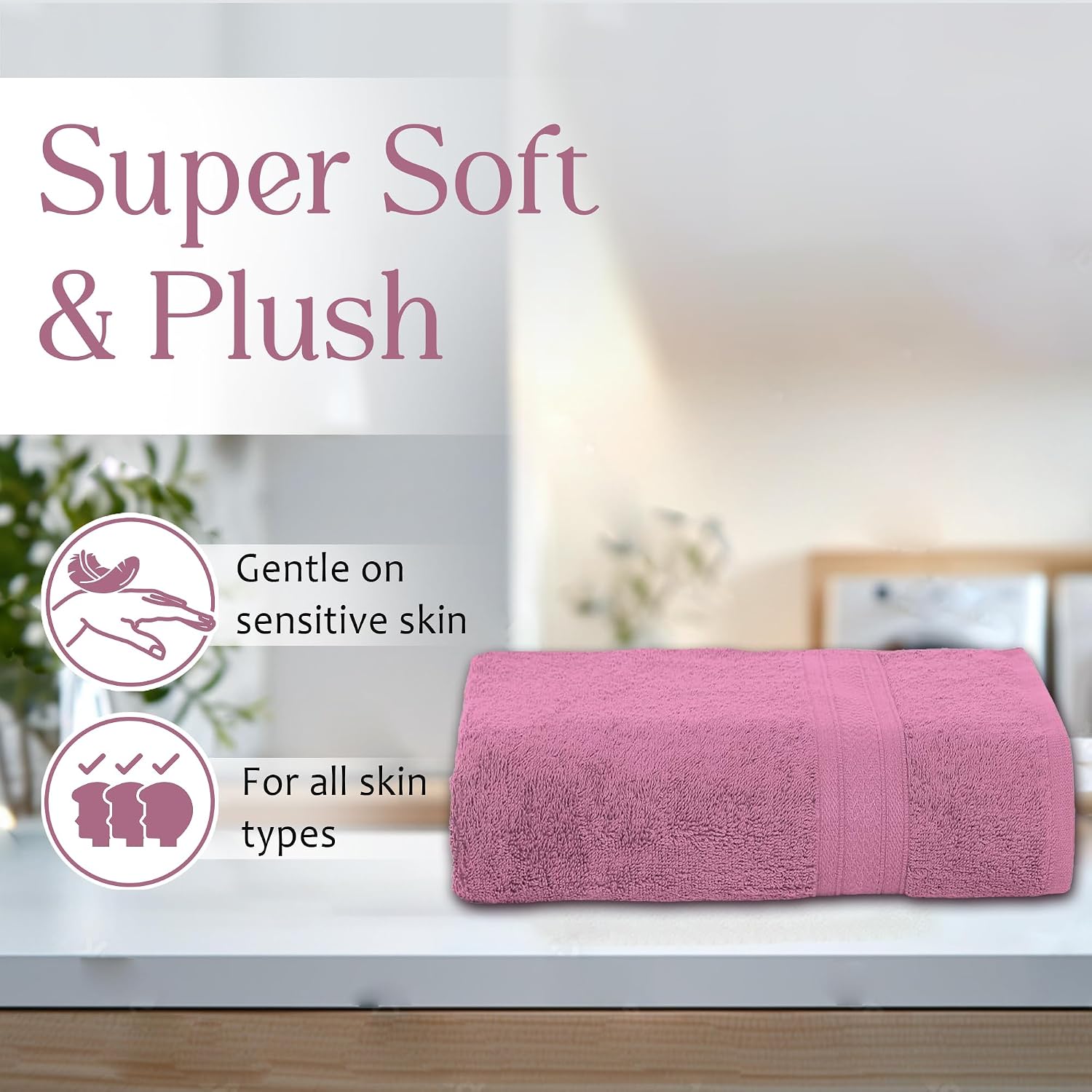 Ambra Linens 500 Gsm Highly Absorbent Towel, 100% Cotton, Soft & Plush, All Seasons Use, Large, Everyday Use, Durable (Lilac)