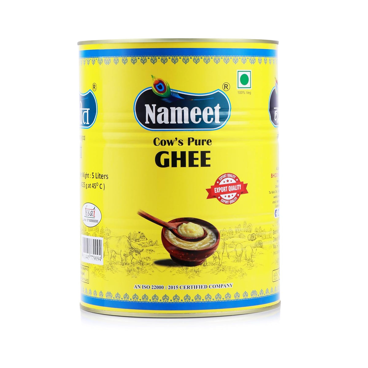 Premium Desi Cow Ghee By Nameet | Rich In Nutrients & Healthy Desi Cow Ghee For Cooking, Frying | (5 Litre) 169.0 Ounce | Tin Pack