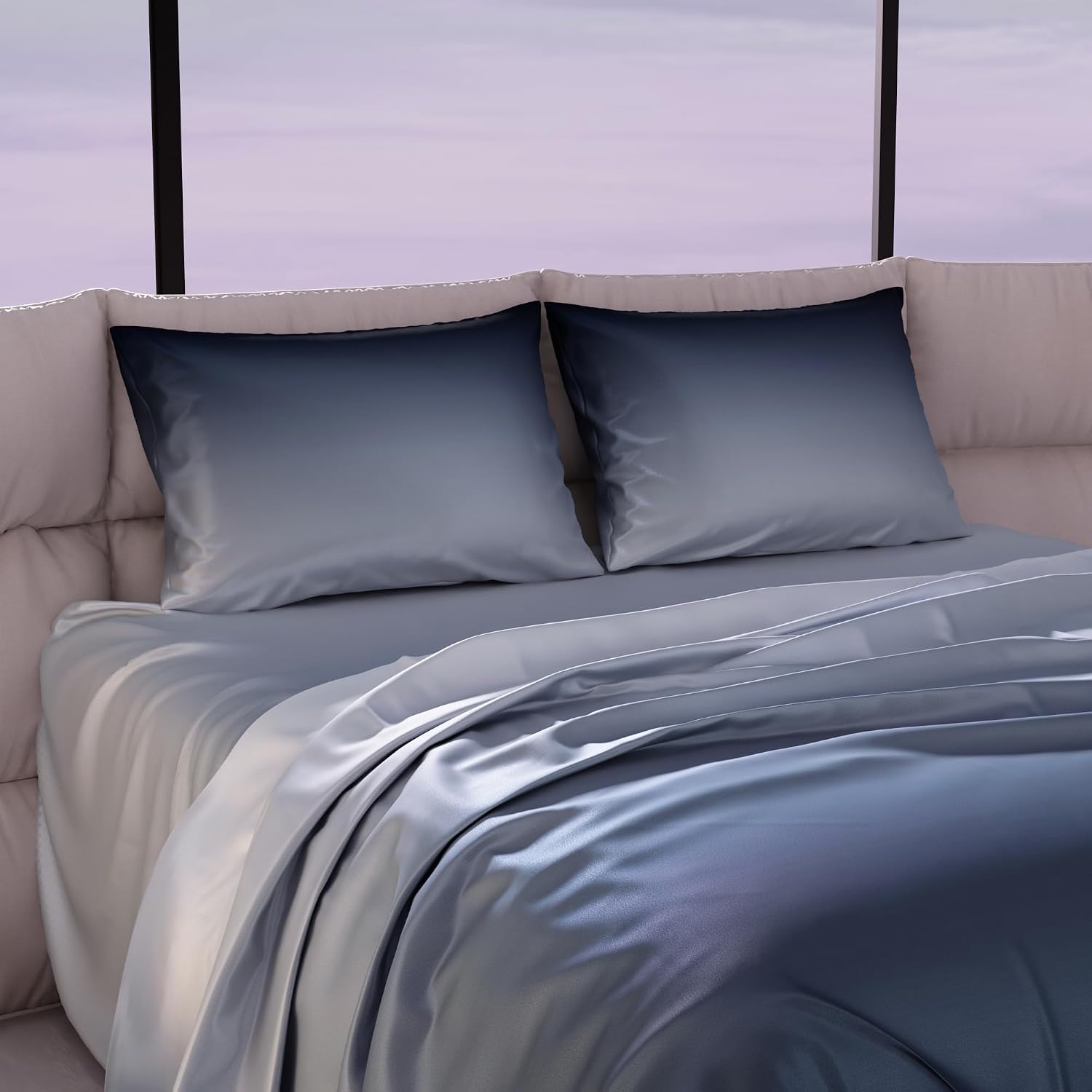 Super King Bedsheet With 2 Pillow Covers & Comforter - 108 X 108 Inches, Black & Grey | Hypoallergenic, Breathable, Gentle On Skin & Hair, Fade & Wrinkle Resistant, Wedding Gift For Couples