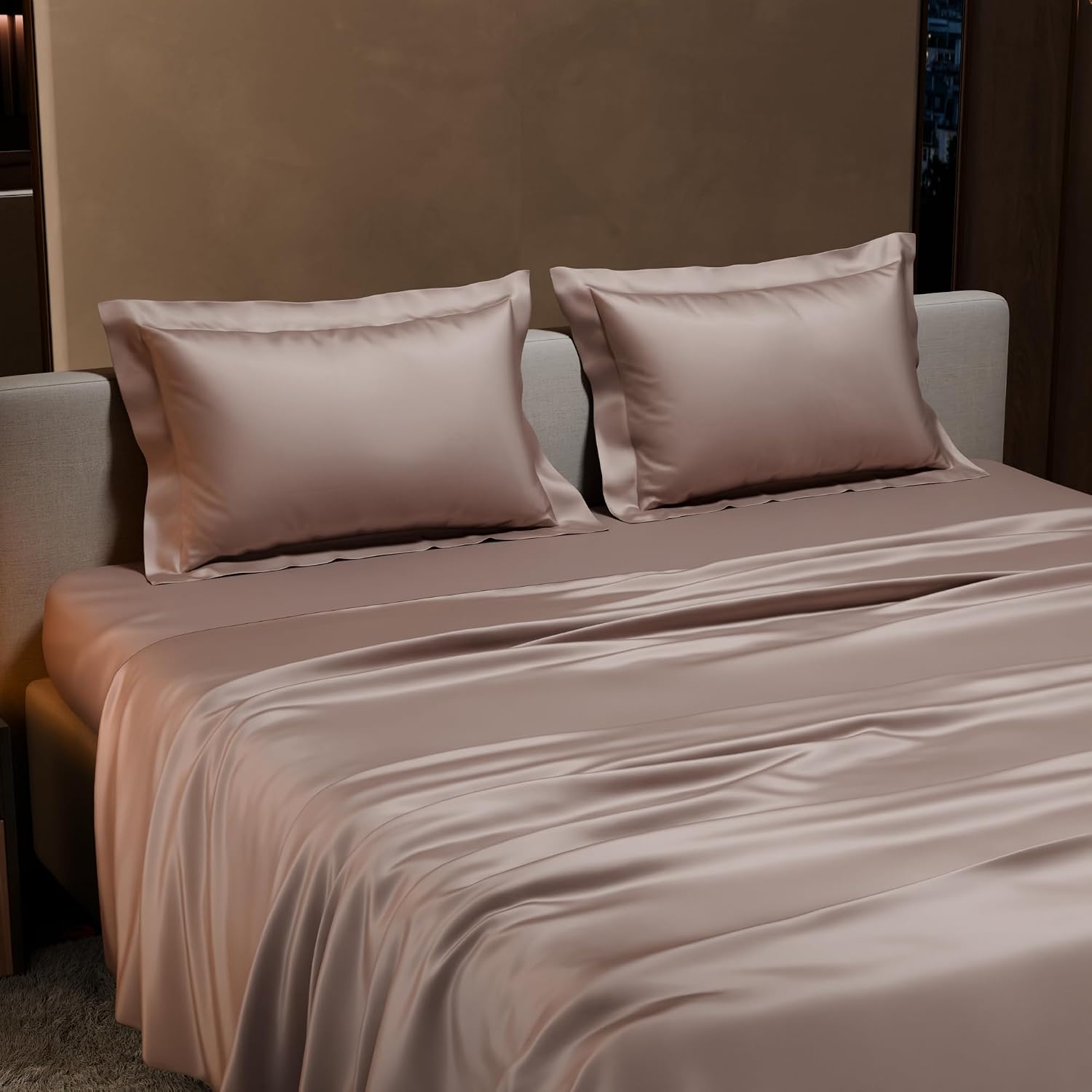 Satin Bedsheet King Size Bed With 2 Pillow Covers | 90 X 108 Inches, Champagne | Premium Bedding Set, Gifts For Couples, Wedding, Anniversary