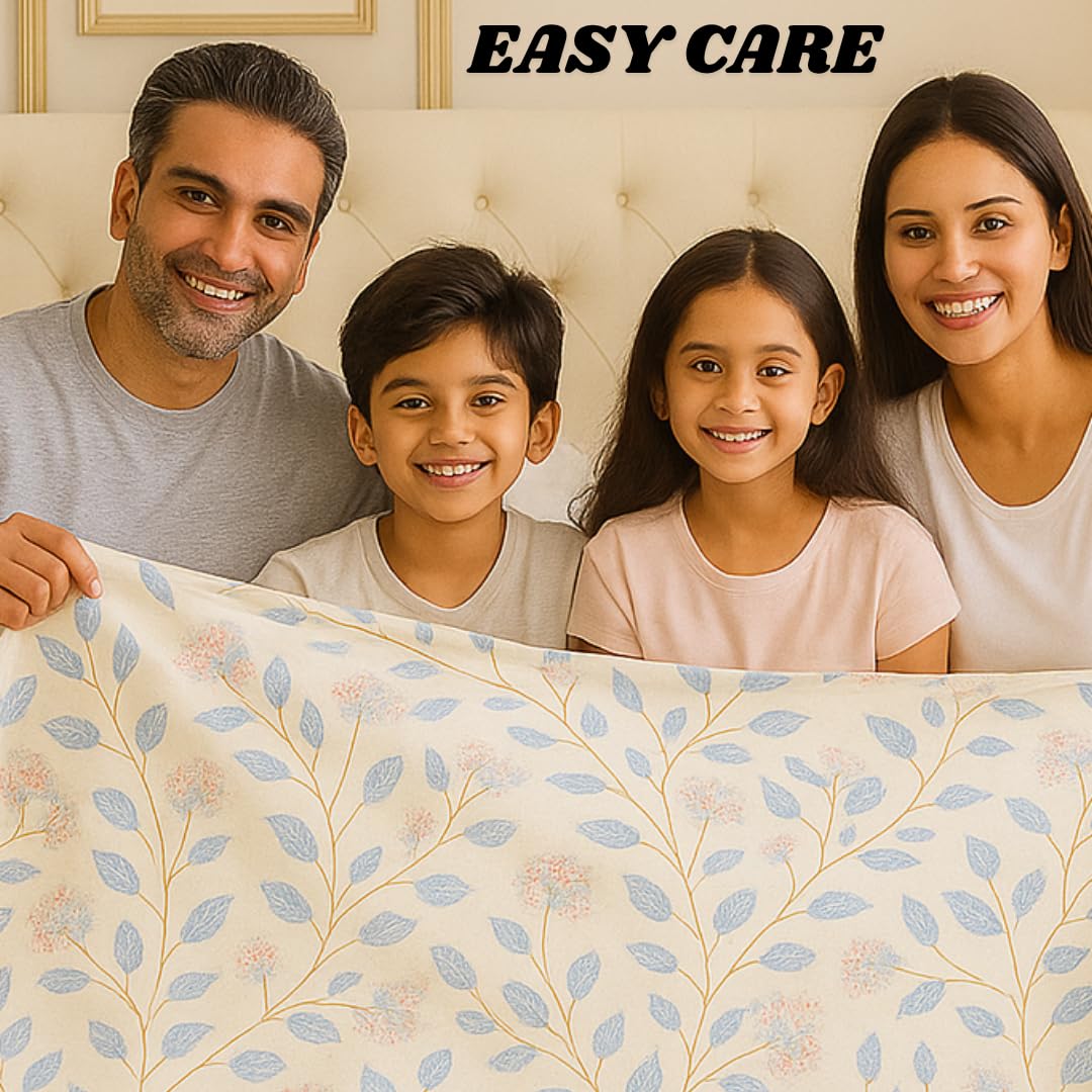 Microfiber Cotton Double Bedsheet King Size With 2 Pillow Covers - 78 X 72 Inches, White & Blue | Ideal For Everyday Comfort & Special Occasions Bedsheet
