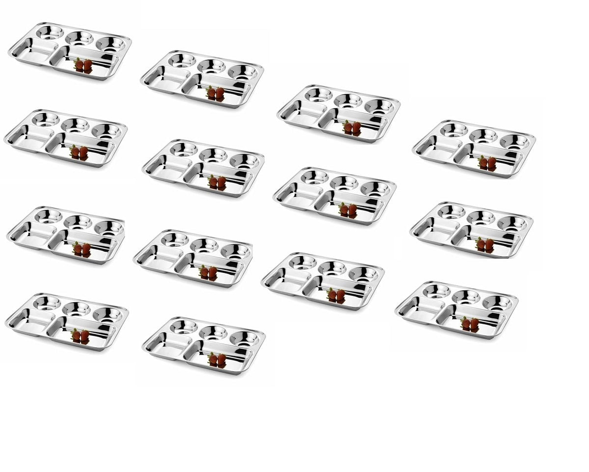 Silver Stainless Steel Sandwich Tray Set, 5 Pieces, Microwave Safe | Set Of 5 Individual Trays In 1 - Pack Of 14, Rectangular Shape