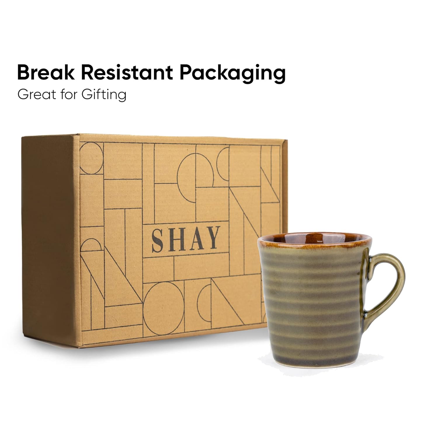 Ceramic Organic Coffee Cup Set Of 2 - 290ml Each, Mehndi Green | Medium Cup With Glossy Finish - Stoneware Coffee Cup Set | Ceramic Cup - Microwave Safe & Dishwasher Safe