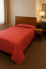 100% Cotton Single Bedsheet - 60 X 90 Inches, Red | Premium Sustainable Fabric - Checked Pattern Traditional Bedsheet Design