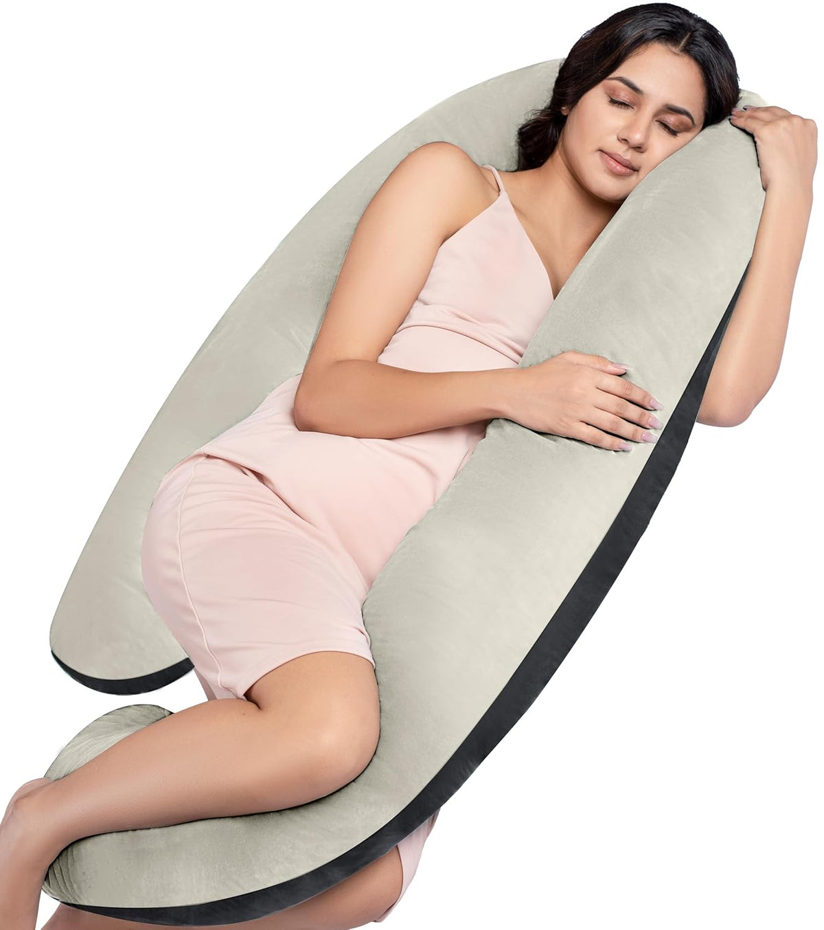 Full Body G Shape Pregnancy Pillow For Women, Maternity Pillow, Black & Cream | Pillow Gift For Pregnancy Sleeping, Premium Velvet Cover With Zip | Adjustable & Washable, Multipurpose Pillow
