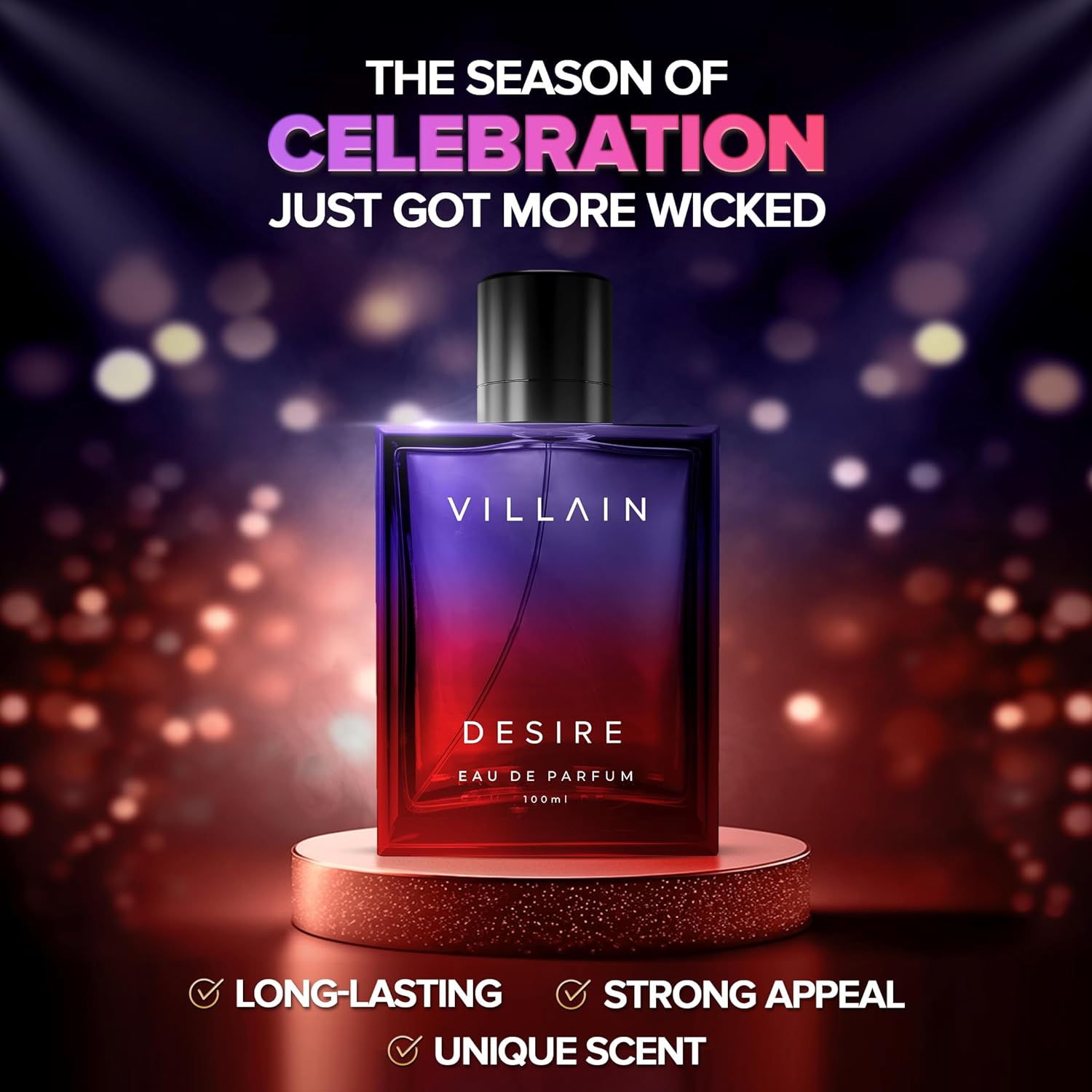 Villain Desire Eau De Parfum 100ml 3.4 Fl.oz. Strong Premium Perfume | Men Fragrance | Perfect Gift