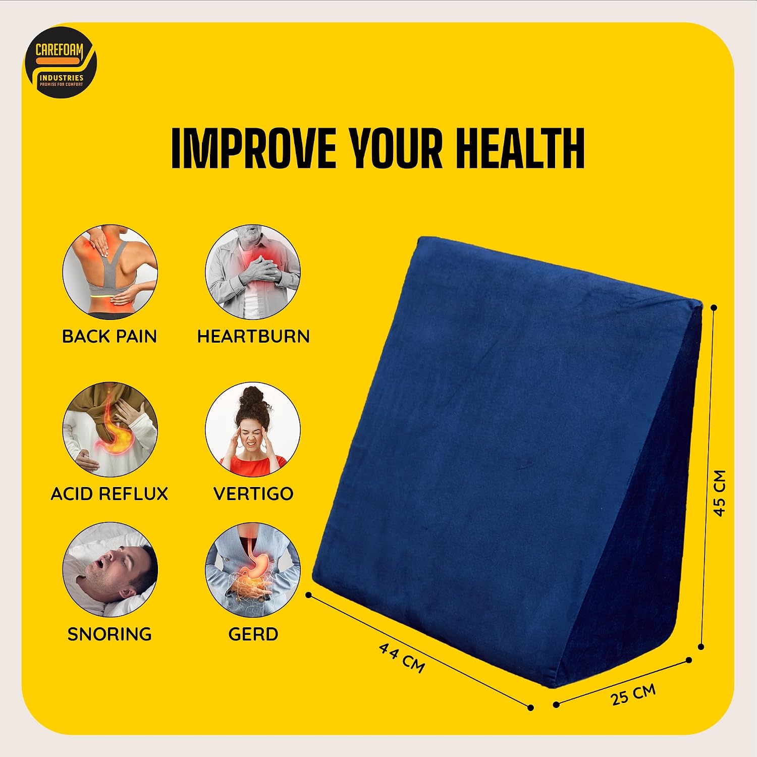 Wedge Pillow Memory Foam For Back Support, Blue - 18 L X 17.5 W X 10 H Inch | Wedge Cushion Pillow, Acid Reflux, Snoring, Gerd, Leg Elevation, Pregnancy | Multifunctional Bed Wedge Pillow