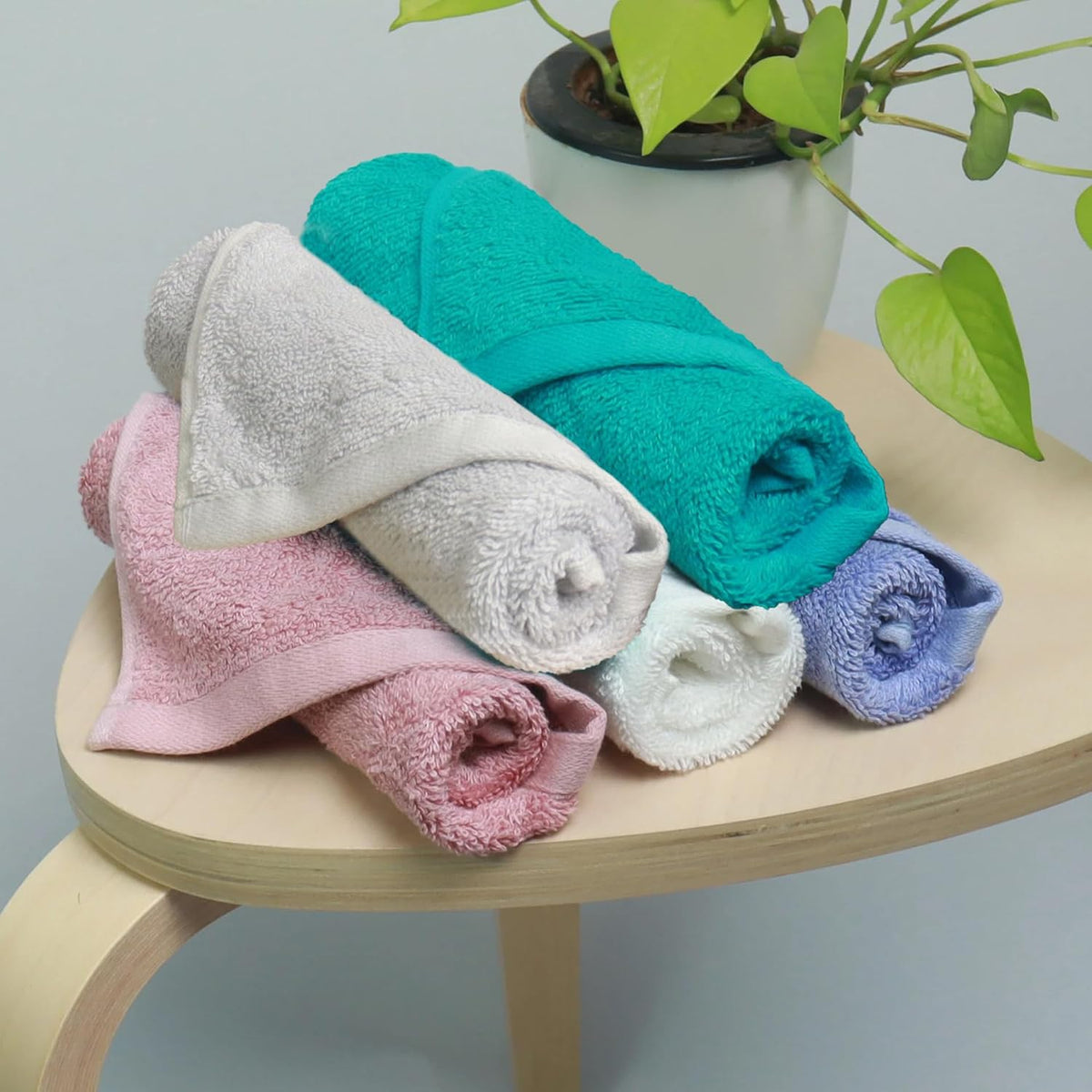 Heelium Bamboo Face Towel 900 Gsm | Ultra Absorbent & Odour-Free 3x Softer Than Cotton Towels | Pack Of 5 -Teal, White, Iris, Peach & Light Grey