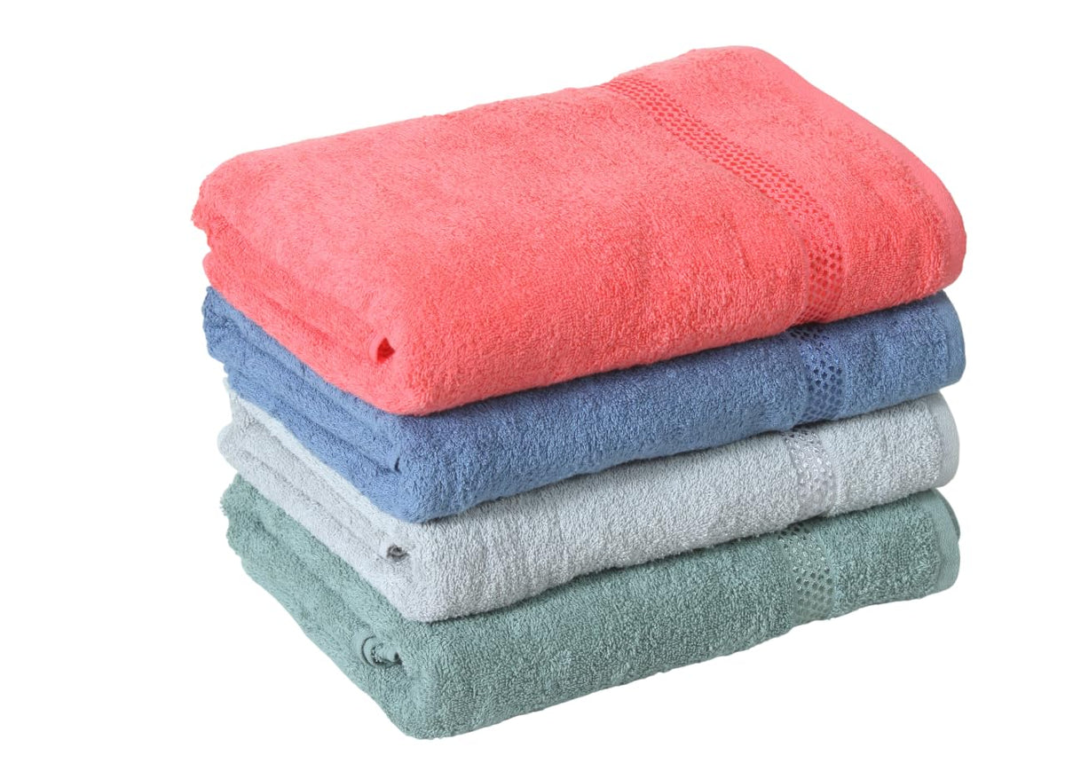 Fash Home International Quick Dry Star Border Bath Towel 2000 Gsm | Soft & Absorbent Solid Bath Towel Lightweight & Skin-Friendly Towel For Everyday Use (4 Pcs) - Multicolor