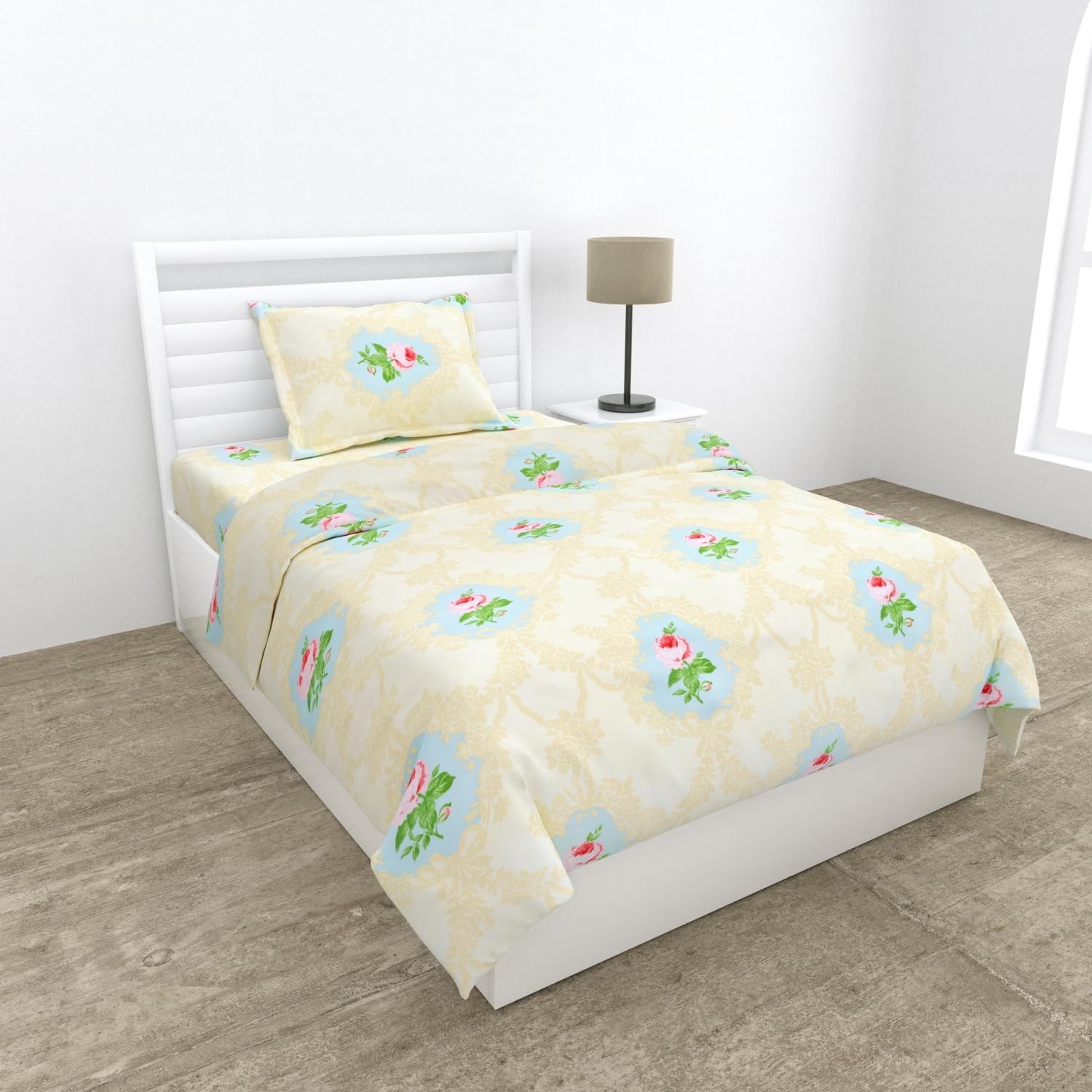 Small Single Bedsheet With 1 Pillow Cover - 57 X 88 Inches, Beige & Pink | Bedding Set Lightweight, Breathable | Wrinkle-Resistant & Smooth Finish