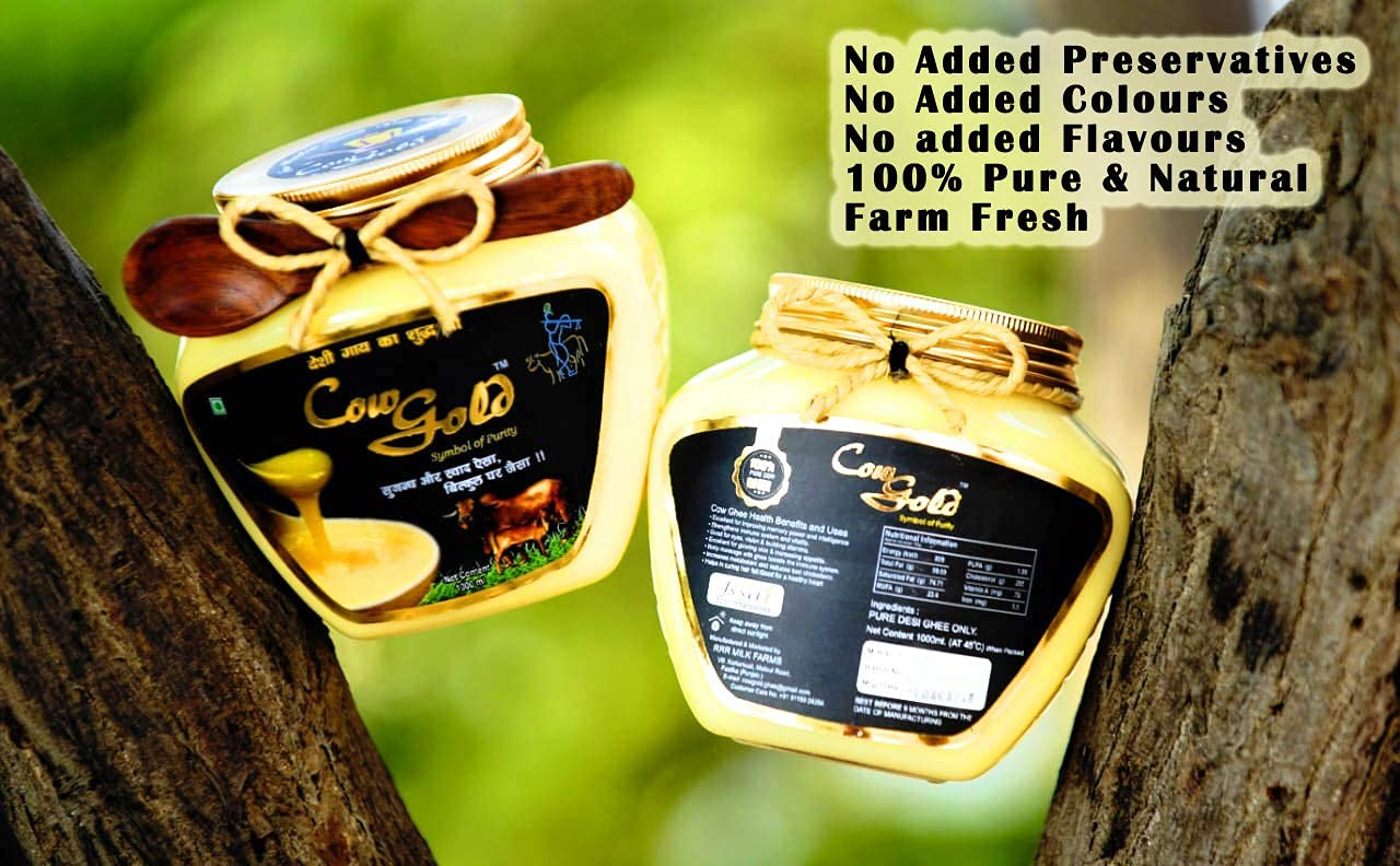 Premium Desi Cow A2 Ghee By Cow Gold | (Sahiwal & Rathi Cow) Bilona Method Pure Desi Cow Ghee Good For Hair & Eyes | (1 Litr) 33.8 Ounce | Jar Pack