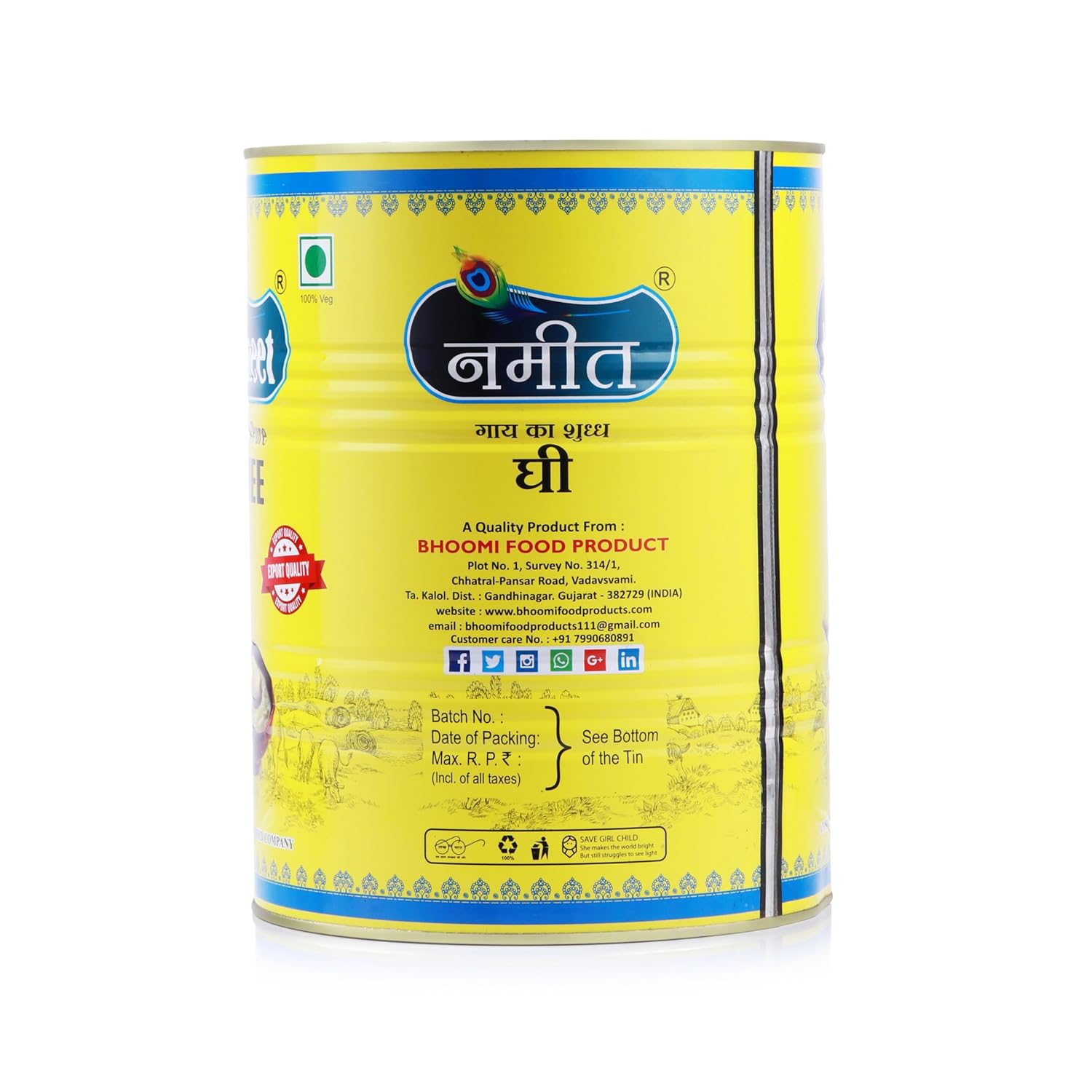 Premium Desi Cow Ghee By Nameet | Rich In Nutrients & Healthy Desi Cow Ghee For Cooking, Frying | (5 Litre) 169.0 Ounce | Tin Pack