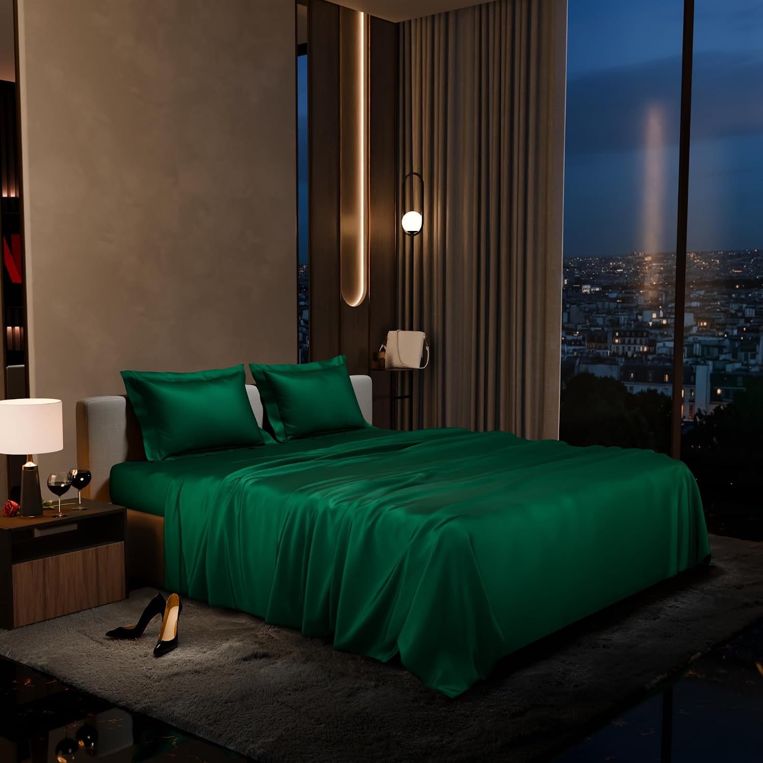 Satin Bedsheet King Size Bed With 2 Pillow Covers | 90 X 108 Inches, Emerald Green | Premium Bedding Set, Gifts For Couples, Wedding, Anniversary
