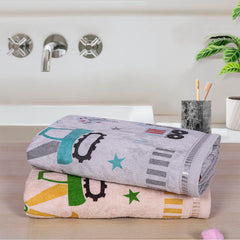 Rangoli 100% Cotton Kids Bath Towel 800 Gsm | Super Soft & Highly Absorbent, Anti-Bacterial & Anti-Odour, Multipurpose Towels (Light Grey & Light Beige) - Pack Of 2