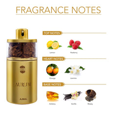 Ajmal Aura & Aurum Concentrated Perfume Oil Attar For Unisex & Women, Non-alcoholic, Floral, Fruity, 10ml 0.3 Fl.oz. Each, Pack Of 2