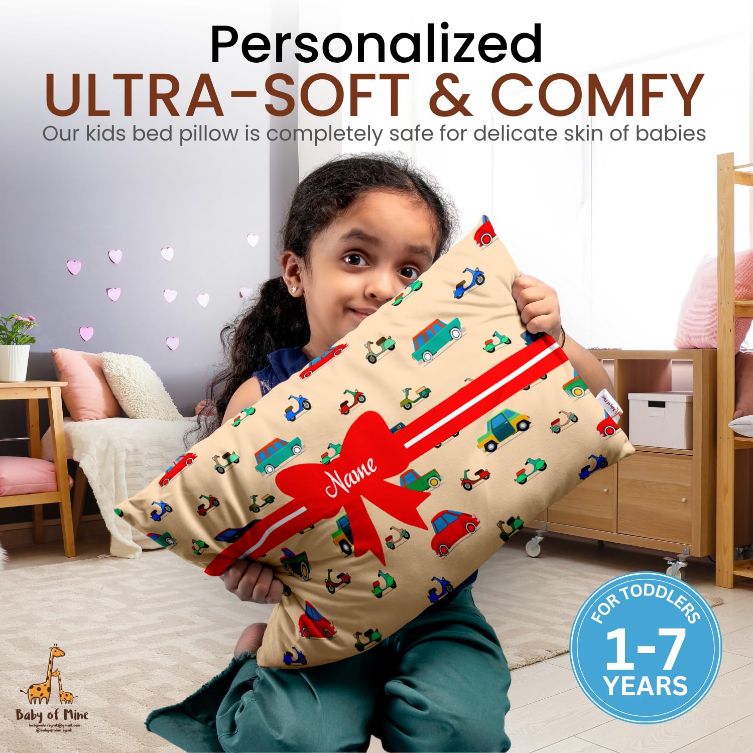 Personalized Pillow For Kids, Super Soft Cotton Kids Cushion - 12 X 18 Inches | Custom Name, For 5 Years Old Kids, Adorable Prints | For Head, Neck Support Baby Pillow - Pillow 03