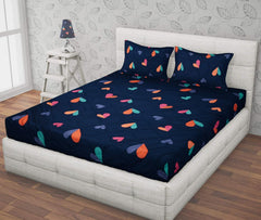 Elastic Fitted Bedsheet For Queen Size With 2 Pillow Cover - 72 X 78 Inches, Dark Blue | Super Soft Brushed Durable Fabric