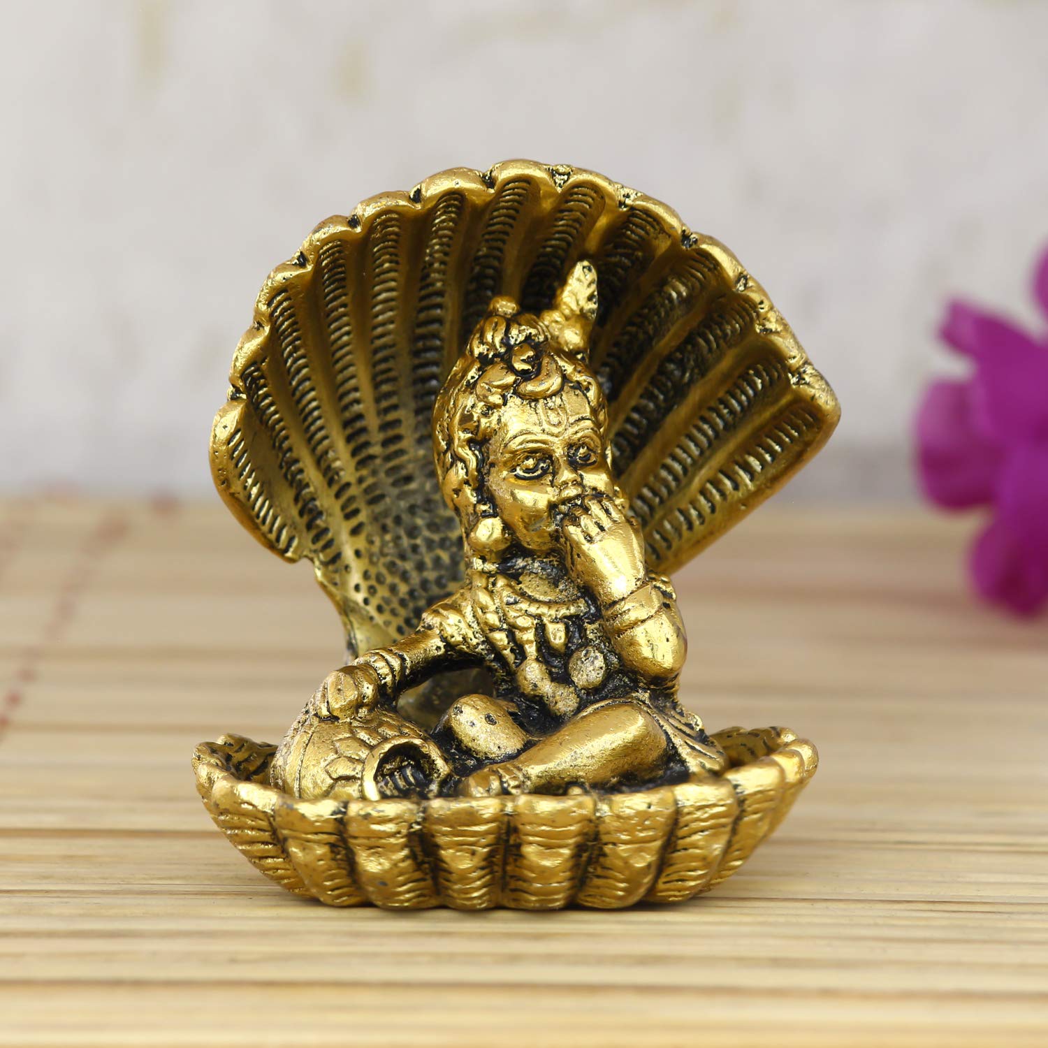 Golden Bal Gopal Krishna Having Makhan, Decorative Showpiece, Metal, Golden, Idol, Perfect For Occasions Like Krishna Janmashtami, Birthdays & Housewarmings, Etc | Handmade, Idol