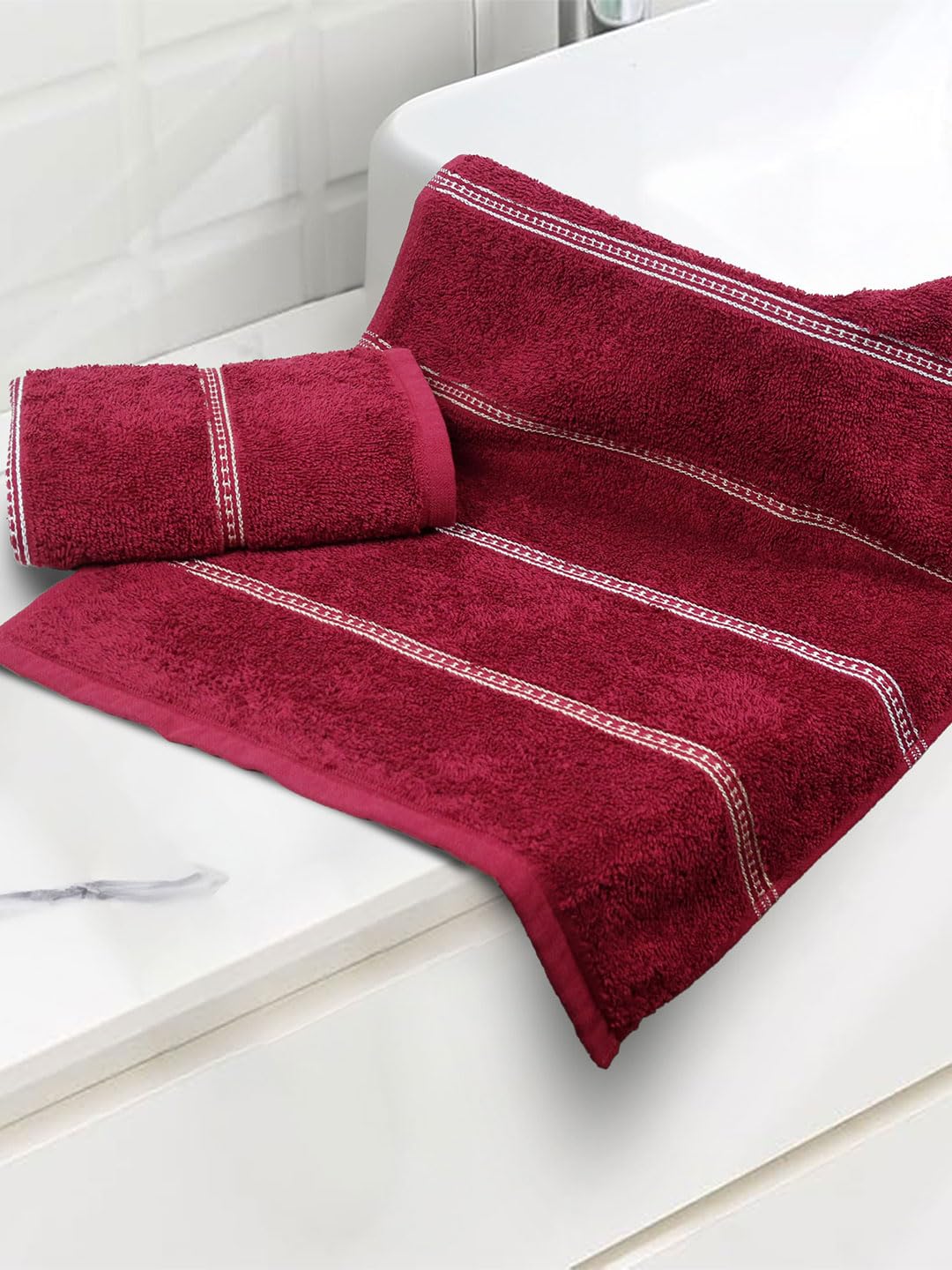 Mytrident Hand Towel Urban Comfort 400 Gsm | 100% Cotton Bath Towel (Rosie Wine)- Pack Of 2