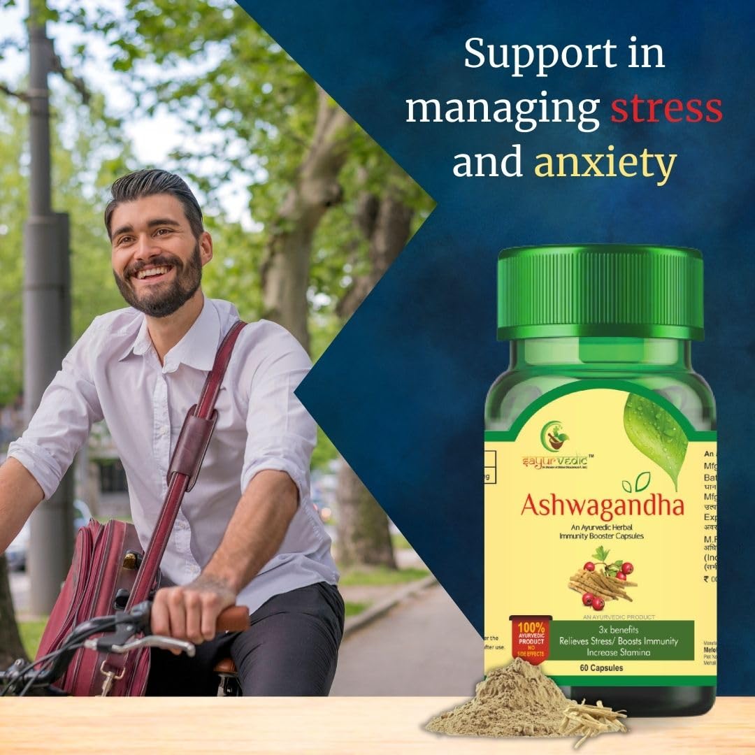Sayurvedic Ashwagandha Capsules General Wellness, Rejuvenates Mind & Body | 60 Capsules 100gm 0.2lbs