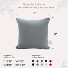 Microfiber Square Pillow, Cushion For Sofa, Car & Decoration, Grey, Size - 12 X 12 Inch | Throw Pillow, Back & Neck Support, Hypoallergenic, Washable, Grey Velvet Cover - Pack Of 5