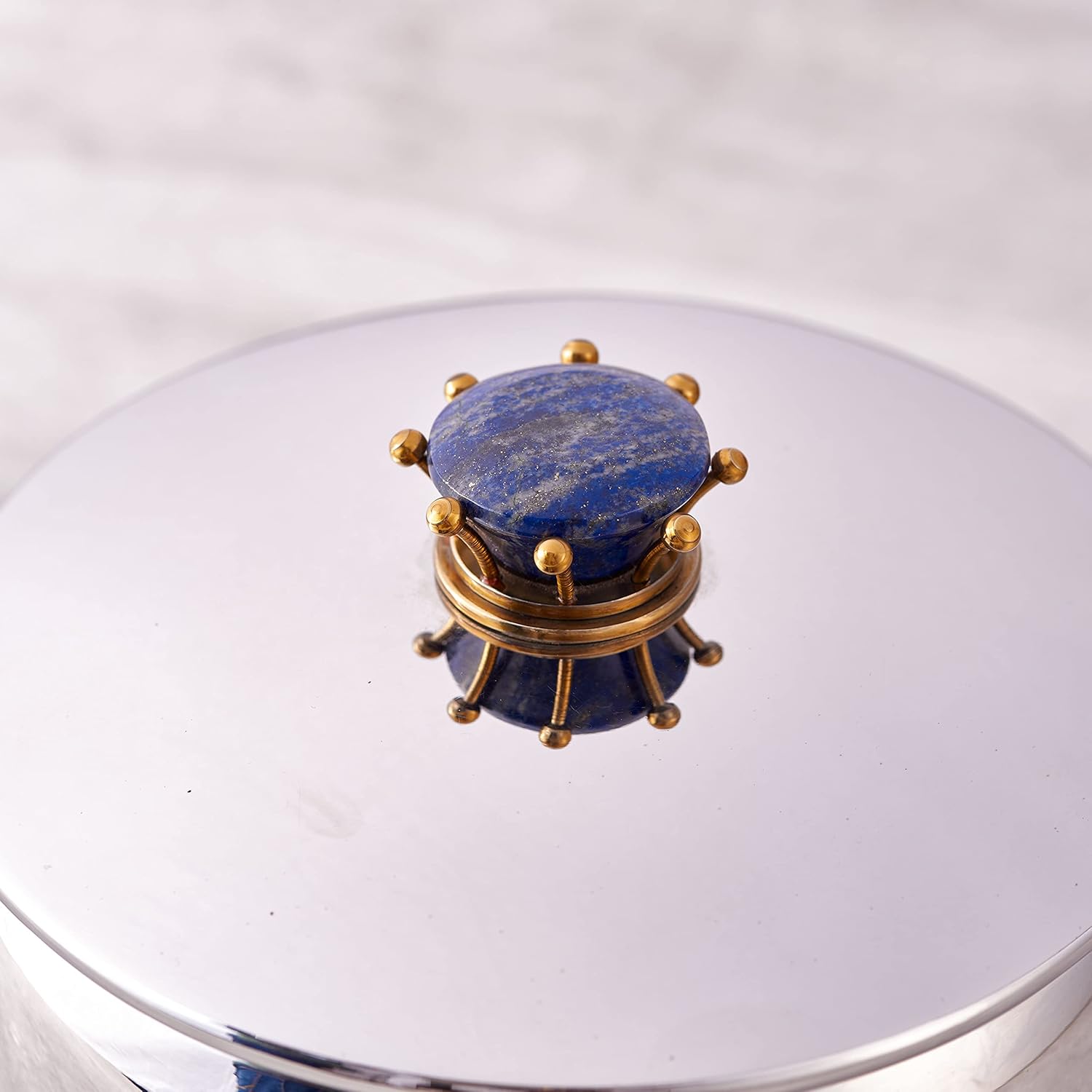 Silver Stainless Steel Bowl With Lid - Large, Royal Lapiz Series | Storing & Serving Bowl - Lapis Lazuli Stone Lid | Serve Ware, Dinnerware & Tableware